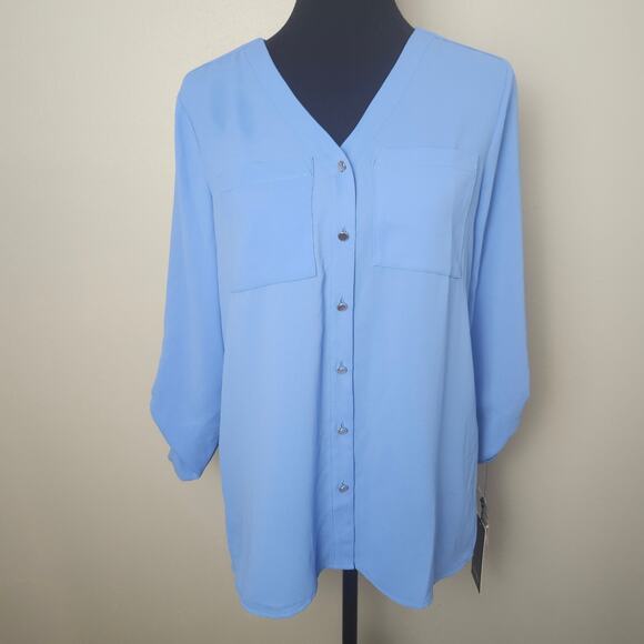 Jones New York Women's Blue Horizon Button Up Tunic Shirt X-Small NWT - Picture 1 of 12